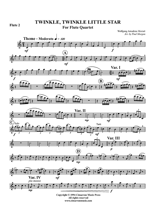 Twinkle, Twinkle Little Star - Flute 2