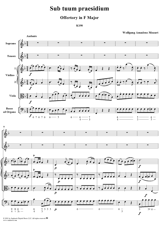 Offertorium "Sub tuum praesidium," K198