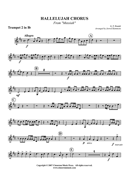 Hallelujah Chorus from "Messiah" - Trumpet 2 in B-flat