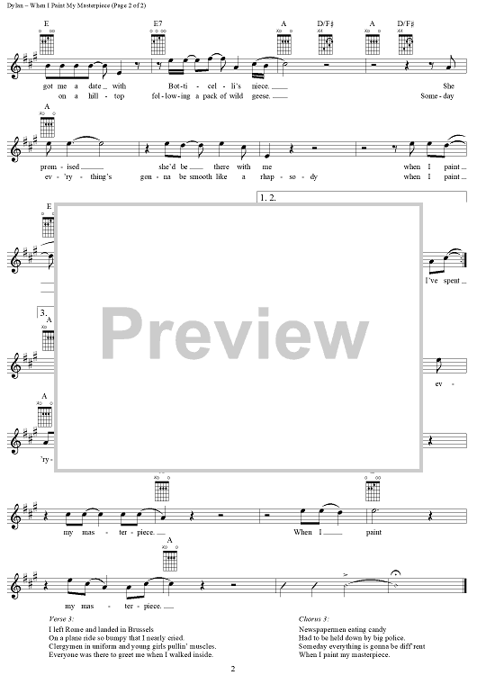 When I Paint My Masterpiece" Sheet Music by Jerry Garcia for Easy Guitar Tab/Vocal Sheet Music Now