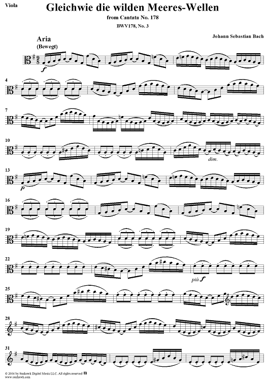 "Gleichwie die wilden Meeres-Wellen", Aria, No. 3 from Cantata No. 178: "Wo Gott der Herr nicht bei uns hält" - Viola