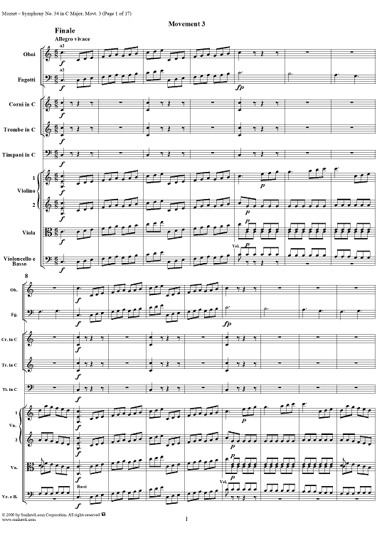 Symphony No. 34 in C Major, Movement 3 - Full Score