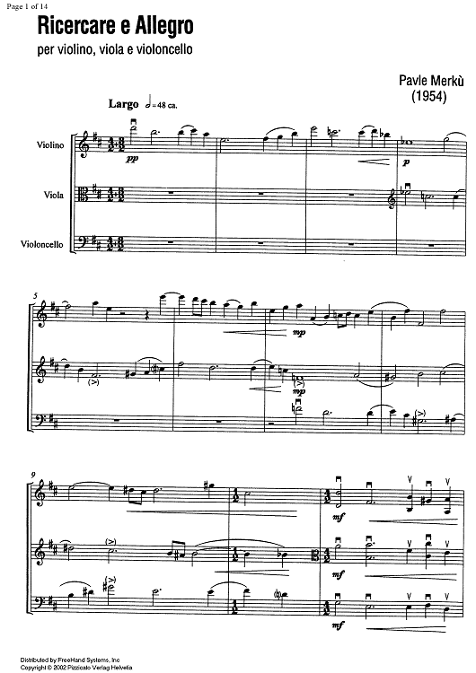 Ricercare e Allegro - Score