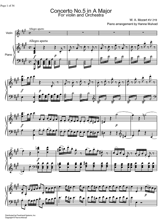 Concerto No. 5  A Major KV219 - Score