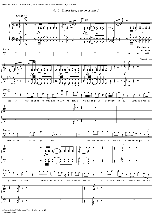 Pia de' Tolomei, Act 1, No. 3: Scena e Duetto - "È men fero, è meno orrendo" - Score