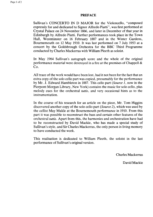 Concerto D Major - Preface