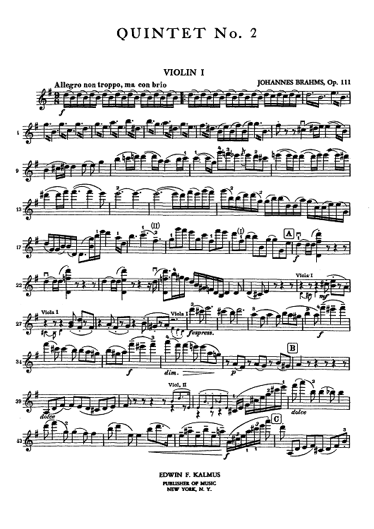 Quintet No. 2 - Op. 111 - Violin 1