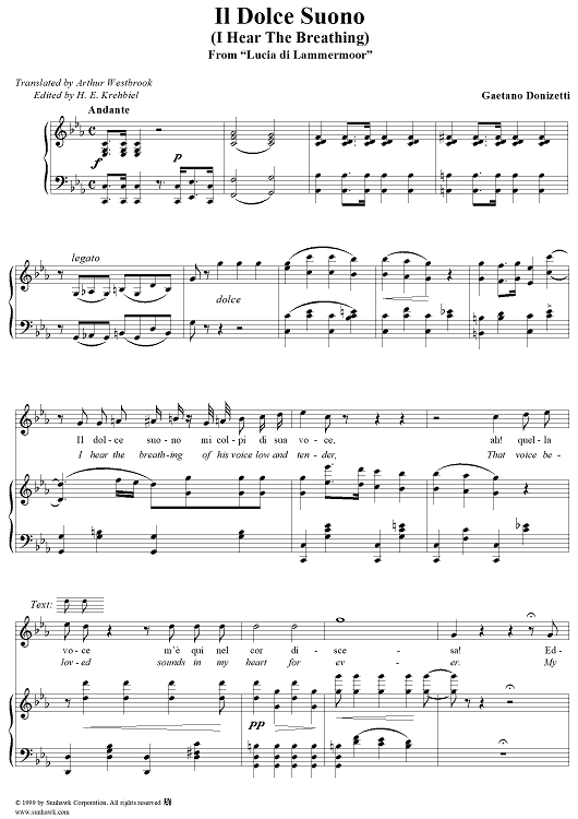 Lucia di Lammermoor, Il dolce suono, (I hear the breathing)