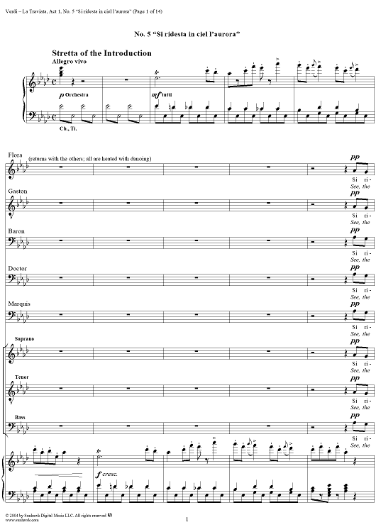 La Traviata, Act 1, No. 5, Stretta and Introduction. "Si ridesta in ciel l'aurora"