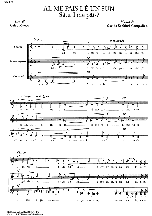 Al me paîs l'è un sun - Score