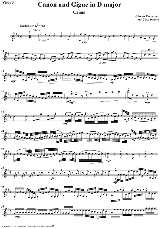 Canon and Gigue in D - Violin 3