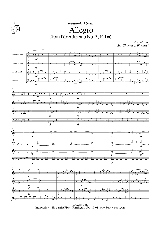 Allegro from Divertimento No. 3, K 166 - Score