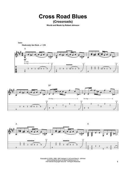 Cross Road Blues (Crossroads)" Sheet Music by Eric Clapton