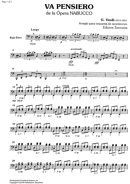 Va Pensiero from the opera Nabucco - Electric Bass