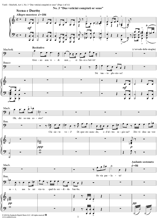 Macbeth, Act 1, No. 3, Scena and Duet. "Due vaticini compiuti or sono"