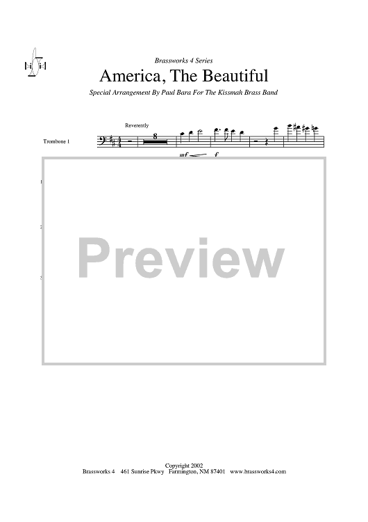 America, The Beautiful - Trombone 1