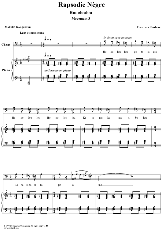 Rapsodie Nègre, III. Honoloulou - Score