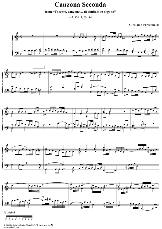 Canzona Seconda, No. 14 from "Toccate, canzone ... di cimbalo et organo", Vol. II