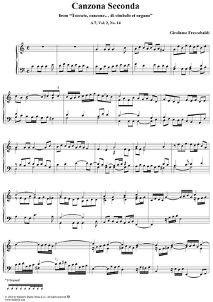 Canzona Seconda, No. 14 from "Toccate, canzone ... di cimbalo et organo", Vol. II
