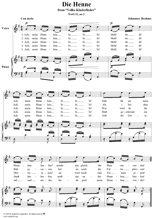 Die Henne - No. 3 from "Volks-Kinderlieder"  WoO 31