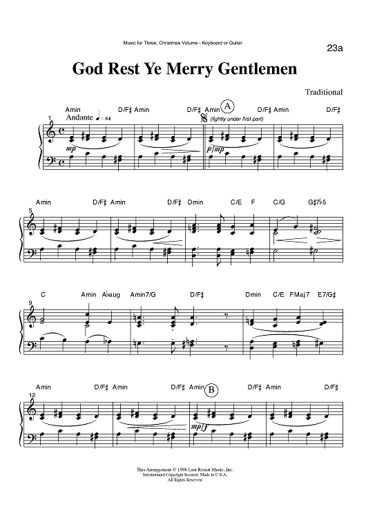 God Rest Ye Merry Gentlemen - Keyboard or Guitar
