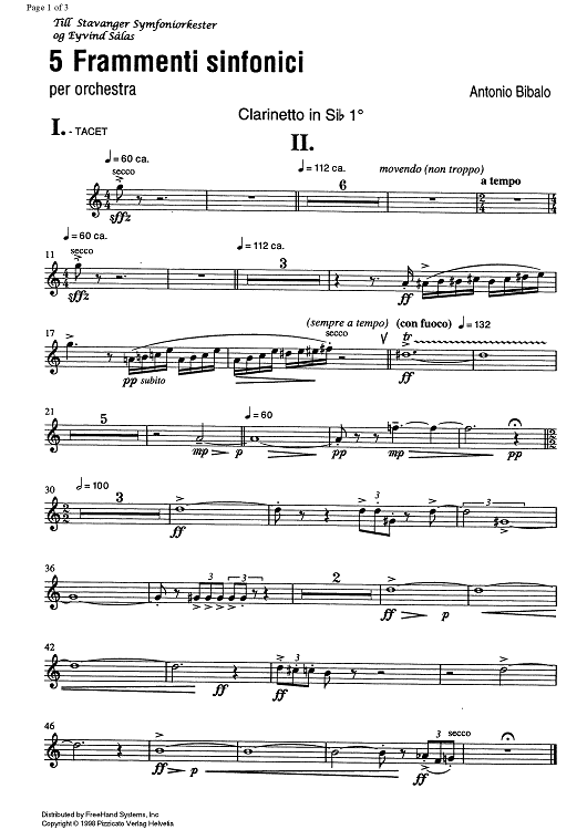 5 Frammenti sinfonici - B-flat Clarinet 1