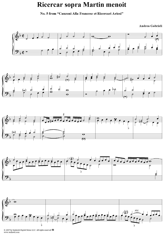Ricercar sopra Martin menoit, No. 5 from "Canzoni Alla Francese et Ricercari Ariosi"