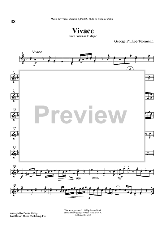 Vivace - from Sonata in F Major - Part 2 Flute, Oboe or Violin