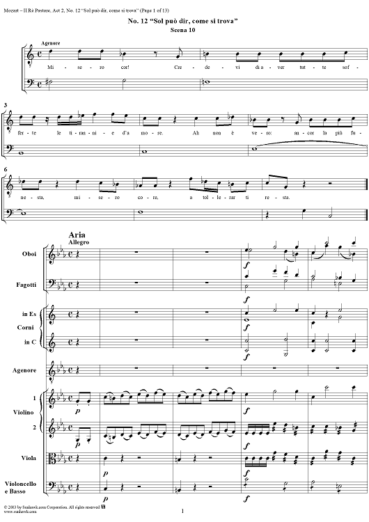 Sol può dir, come si trova, No. 12 from "Il Re Pastore", Act 2 (K208) - Full Score