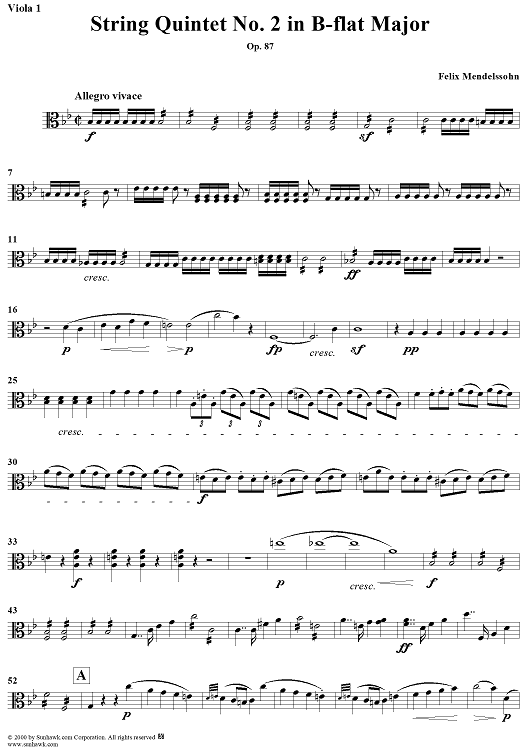 String Quintet No. 2 in B-flat Major, Op. 87 - Viola 1