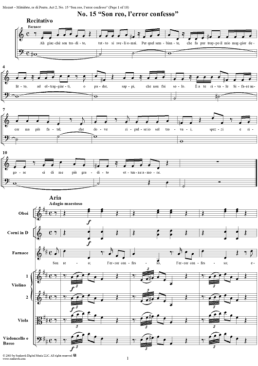 "Son reo, l'error confesso", No. 15 from "Mitridate, rè di Ponto", Act 2, K74a (K87) - Full Score