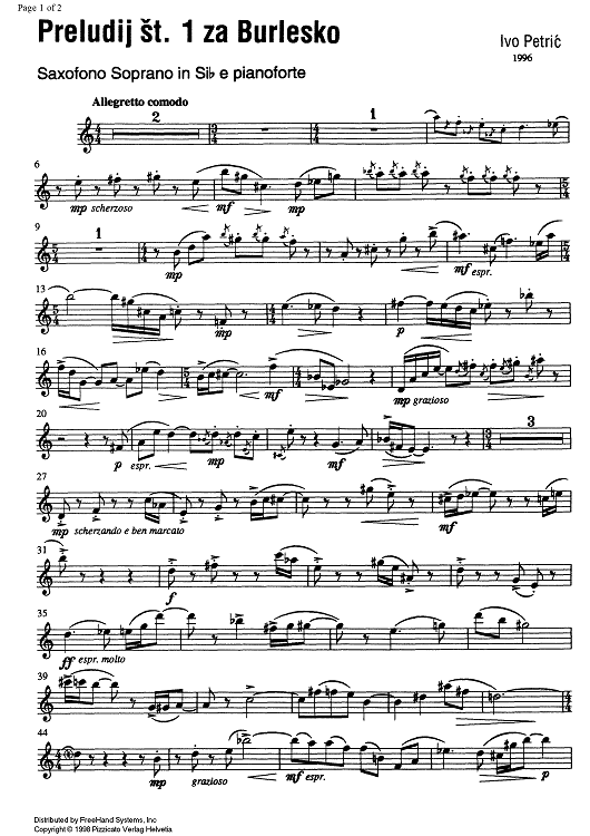 Preludij st. 1 za Burlesko - B-flat Soprano Saxophone
