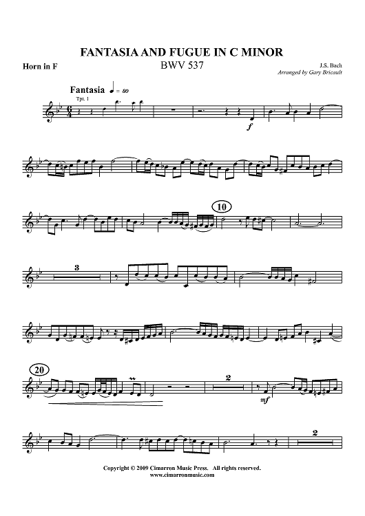 Fantasia and Fugue in C Minor, BWV 537 - Horn in F