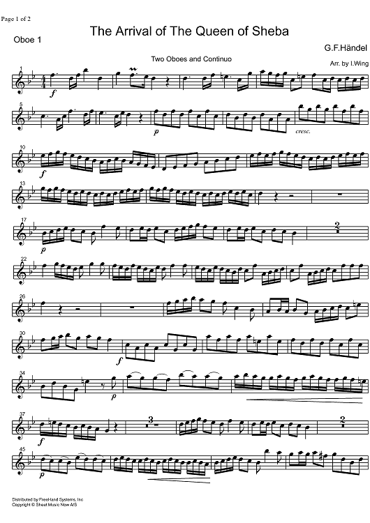 The Arrival of the Queen of Sheba HWV 67 - Oboe 1