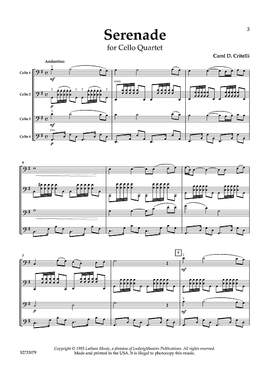 Serenade for Cello Quartet - Score