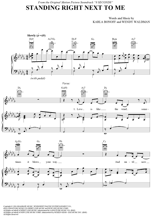 Standing Right Next To Me Sheet Music by Karla Bonoff for