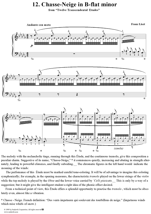 Transcendental Etude No. 12: Chasse-neige (Snow-whirls) in B-flat