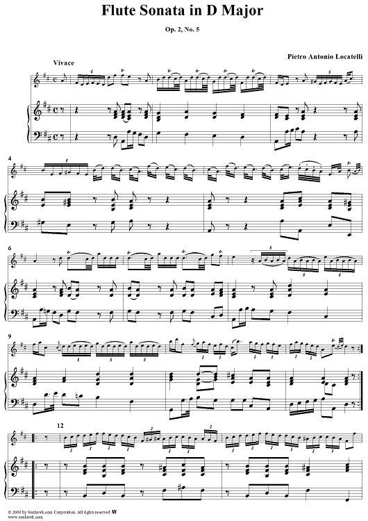 Flute Sonata in D Major, Op. 2, No. 5 - Piano Score