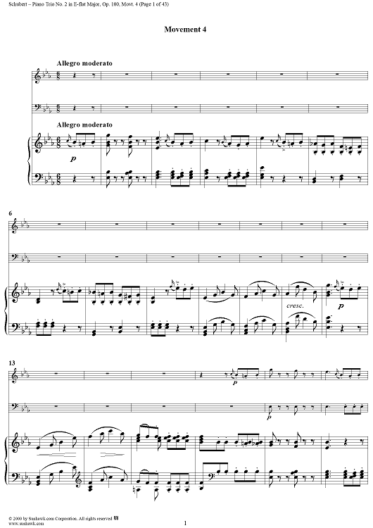 Piano Trio No. 2 in E-flat major, Op. 100, Movt. 4 , D929 - Piano