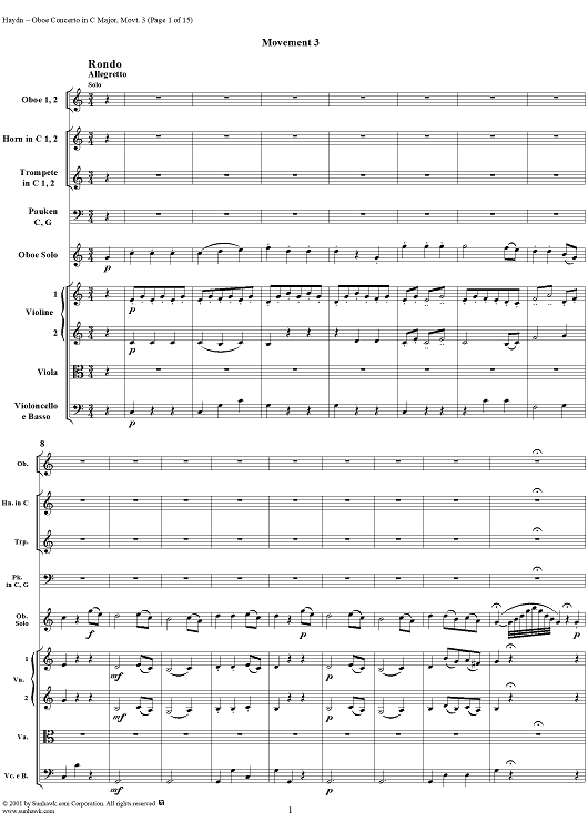 Oboe Concerto in C Major, HobVIIg/C1 Movement 3 - Full Score