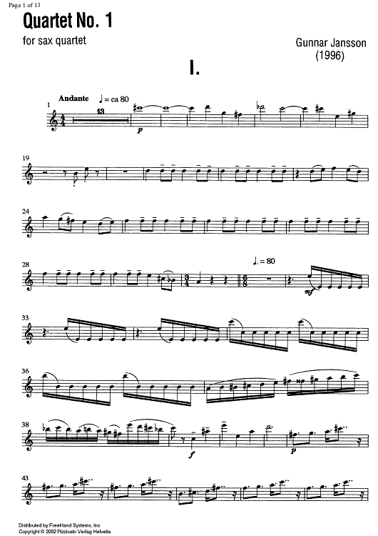 Quartet No. 1 - E-flat Alto Saxophone