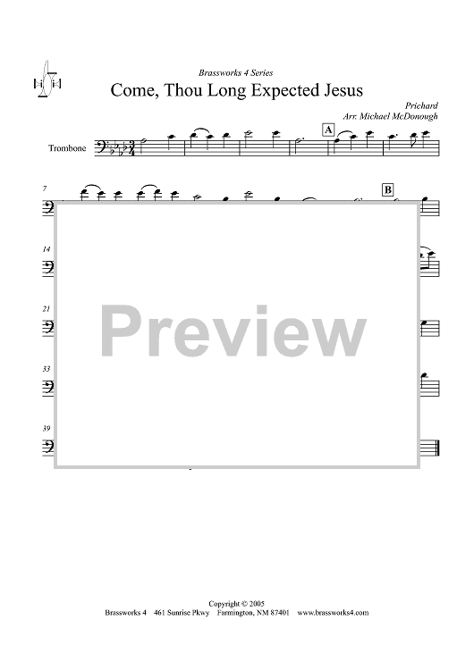 Come, Thou Long Expected Jesus - Trombone