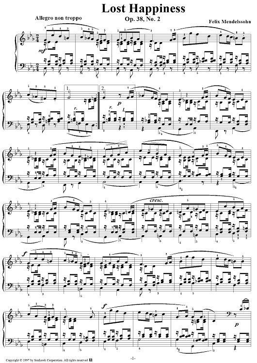 Songs Without Words (Book III), op. 38, no. 2: Lost Happiness