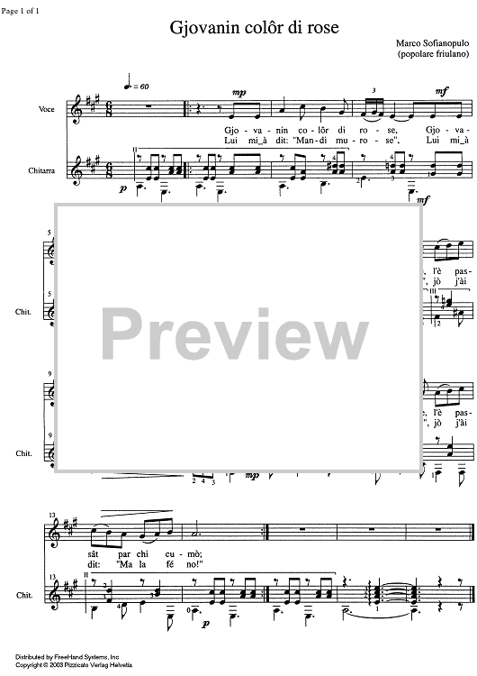 Gjovanin colôr di rose - Score