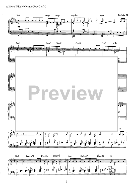 A Horse With No Name" Sheet Music for Piano Solo Sheet Music Now