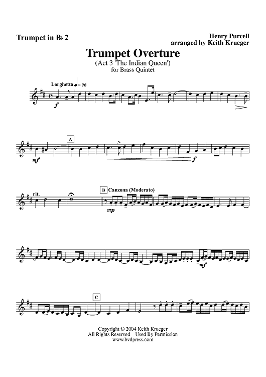 Trumpet Overture from "The Indian Queen," Act 3 - Trumpet 2