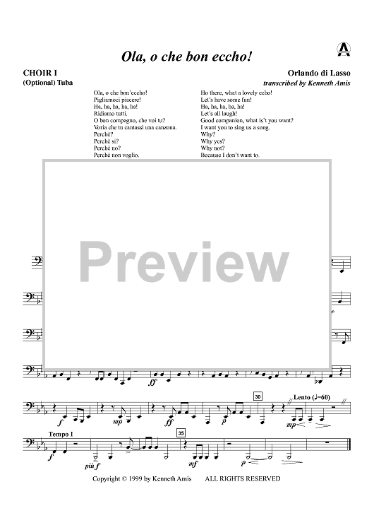 Ola, o che bon eccho! - Choir 1, Tuba (Opt.)