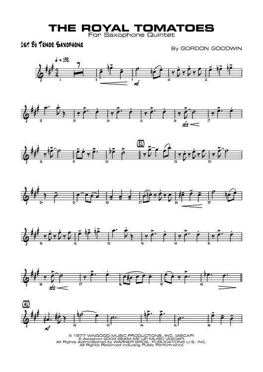 The Royal Tomatoes - B-flat Tenor Saxophone 1