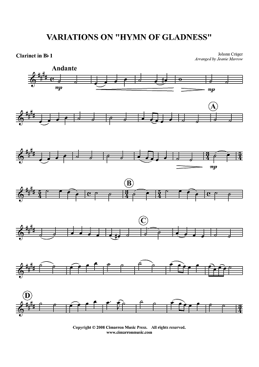 Variations on a Hymn of Gladness - Clarinet in Bb 1