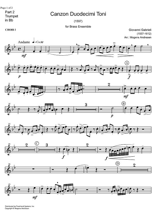 Canzon Duodecimi Toni - B-flat Trumpet 2